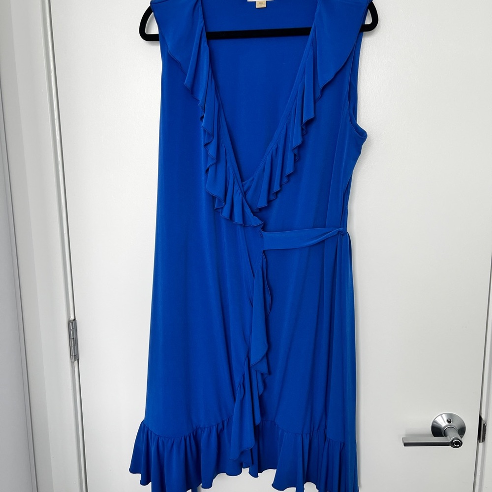 Calvin Klein Blue Ruffle Wrap Dress